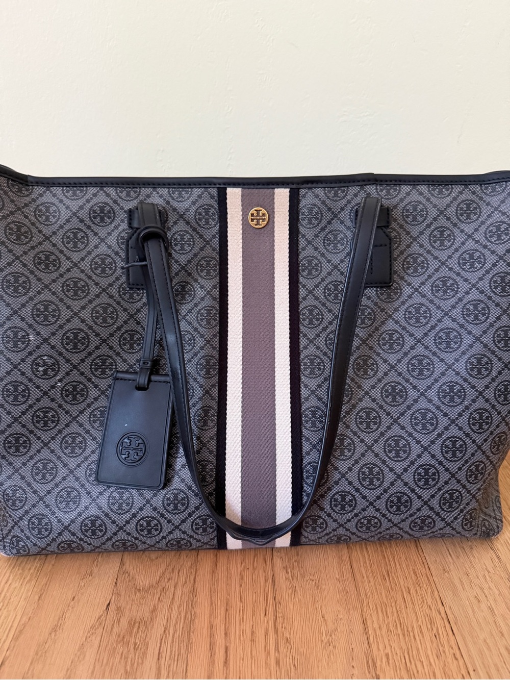 Tory Burch Gray T monogram zipper canvas tote - Picture 1 of 11